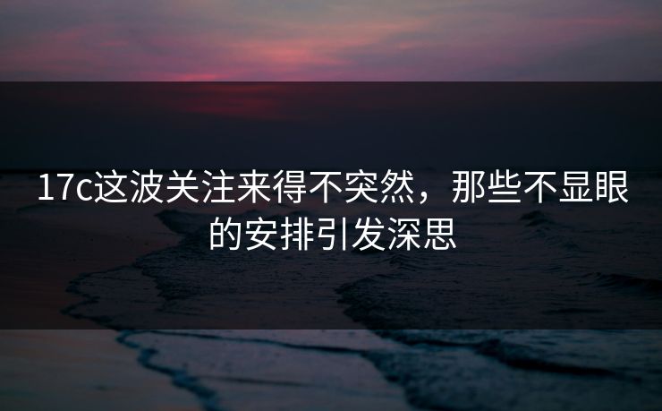 17c这波关注来得不突然，那些不显眼的安排引发深思