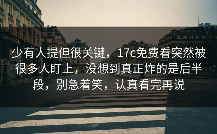 少有人提但很关键，17c免费看突然被很多人盯上，没想到真正炸的是后半段，别急着笑，认真看完再说