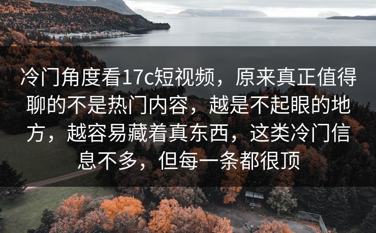 冷门角度看17c短视频，原来真正值得聊的不是热门内容，越是不起眼的地方，越容易藏着真东西，这类冷门信息不多，但每一条都很顶